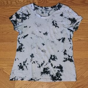 Style & Co Short Tie Dye Black White Studded Embellished T-Shirt Size Large